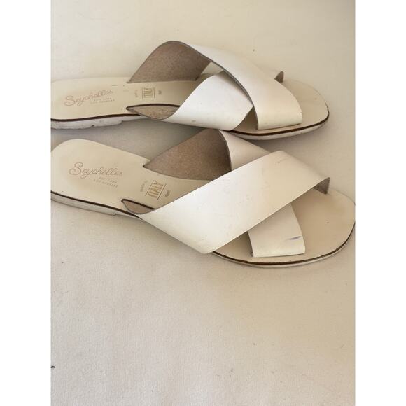 Seychelles Chai Slide Sandals 6.5 White Leather Travel Resort Beach Square - Picture 2 of 5